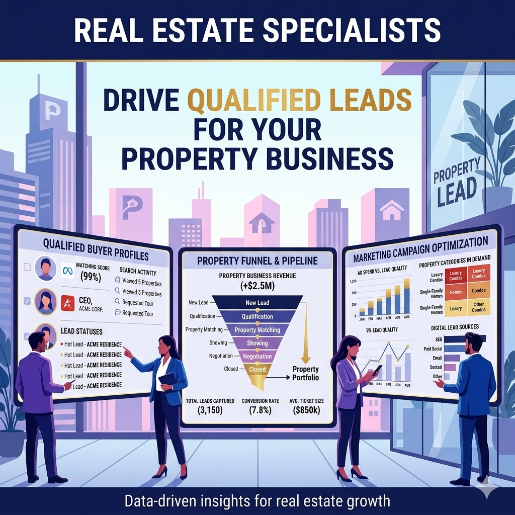 Real estate specialists driving qualified leads for property businesses with data-driven insights