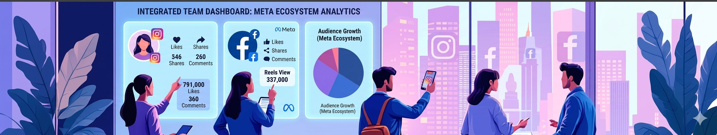 Integrated team dashboard showing Meta ecosystem analytics across Facebook and Instagram